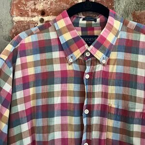VTG Recess Men's SS Paper Thin Madras Shirt XL 23.5x30